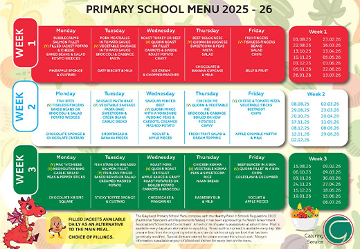 Primary School Menu 2025-26